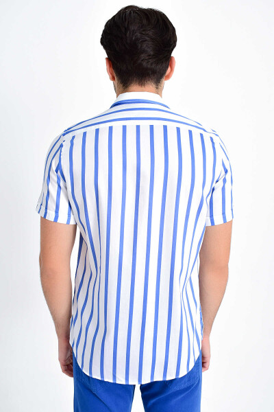 Lacivert Çizgili Slim Fit Gömlek - 3