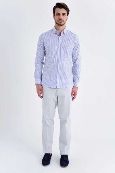 Çizgili Slim Fit Mavi Gömlek - 2