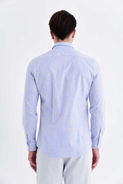 Çizgili Slim Fit Mavi Gömlek - 3
