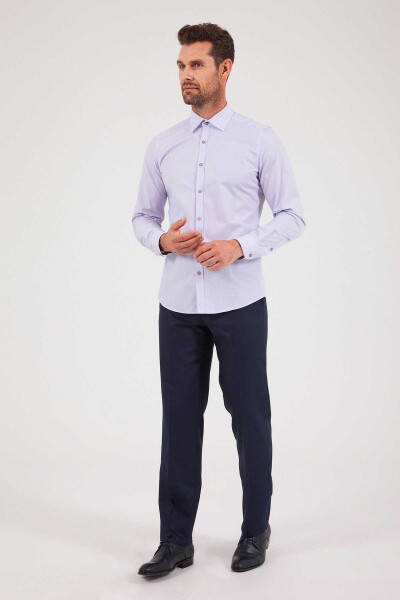 Çizgili Slim Fit Mor Gömlek - 2