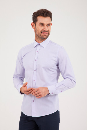 Çizgili Slim Fit Mor Gömlek - 6
