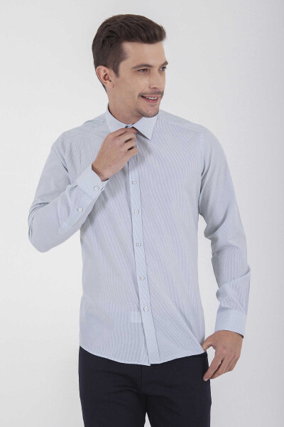 Yeşil Çizgili Slim Fit Gömlek - 3