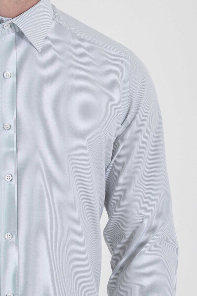 Yeşil Çizgili Slim Fit Gömlek - 4