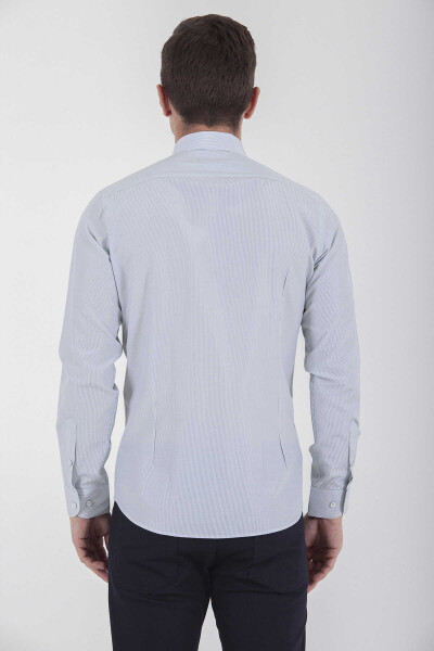 Yeşil Çizgili Slim Fit Gömlek - 5