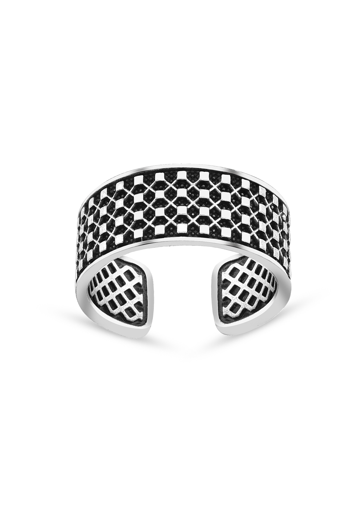 Kare Desenli Ayarlanabilir Erkek Yüzük - 1