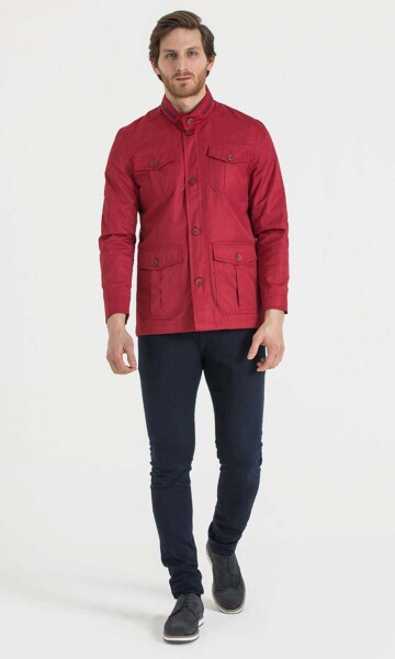 Desenli Baharlık Kırmızı Mont - 2