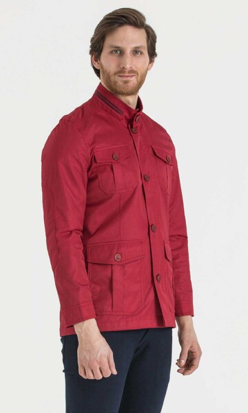 Desenli Baharlık Kırmızı Mont - 4