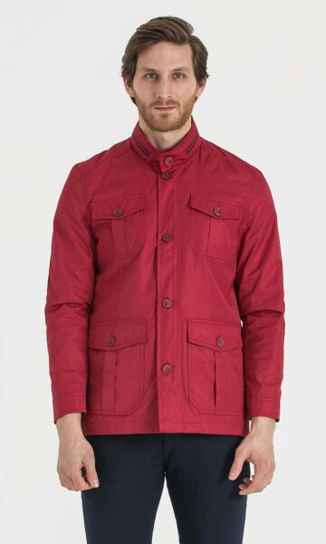 Desenli Baharlık Kırmızı Mont - 1