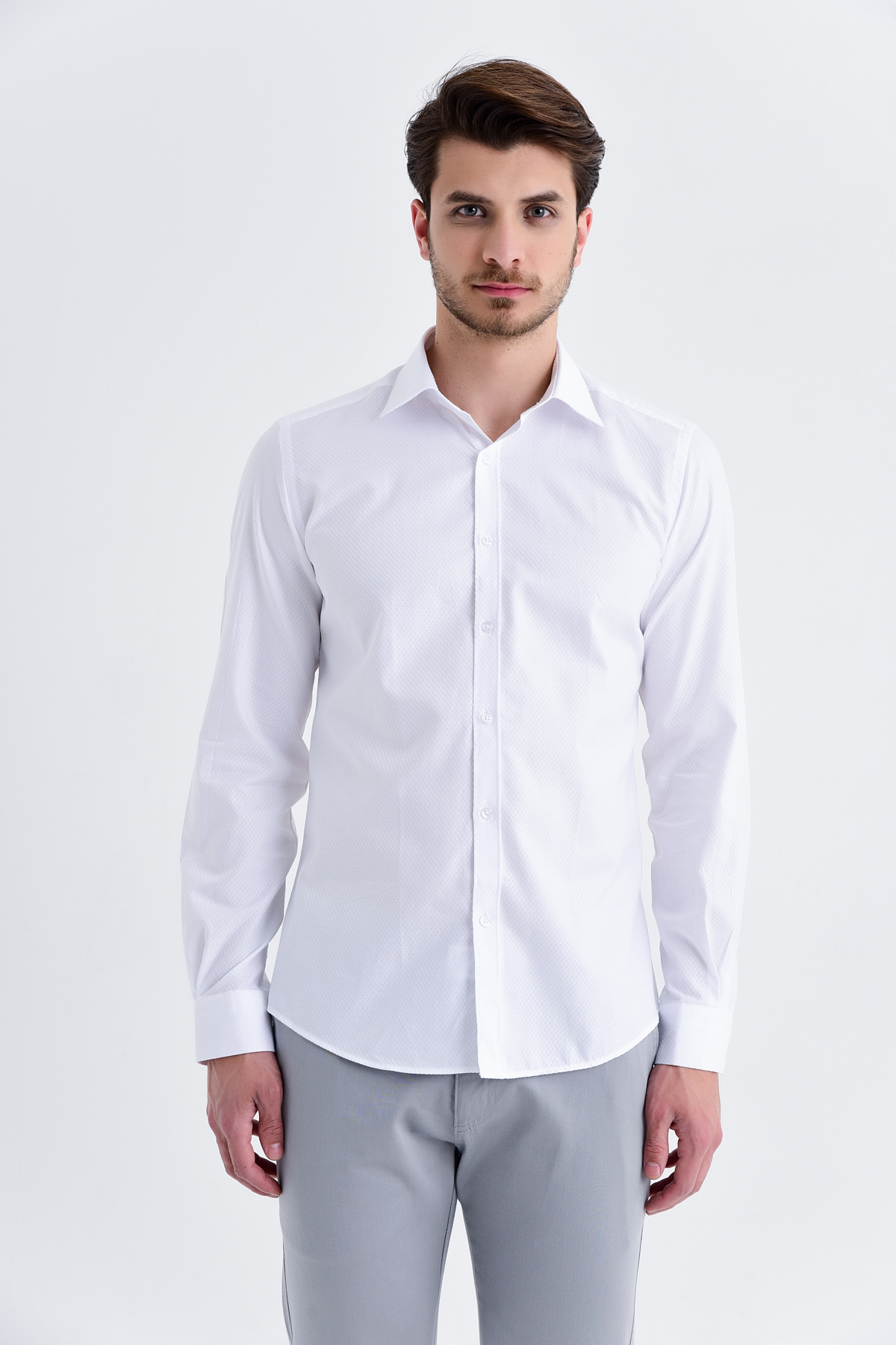Desenli Beyaz Slim Fit Gömlek