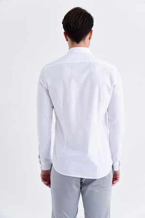 Desenli Beyaz Slim Fit Gömlek - Thumbnail