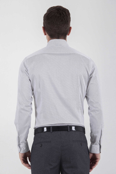 Gri Slim Fit Baskılı 100% Pamuk Uzun Kol Saten Gömlek - 10