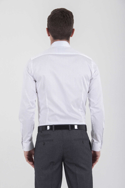 Gri Slim Fit Baskılı 100% Pamuk Uzun Kol Saten Gömlek - 9