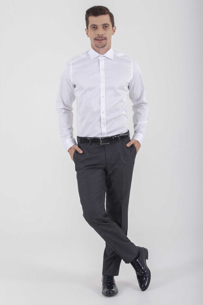 Gri Slim Fit Baskılı 100% Pamuk Uzun Kol Saten Gömlek - 4