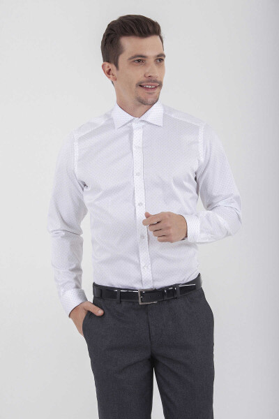 Gri Slim Fit Baskılı 100% Pamuk Uzun Kol Saten Gömlek - 6