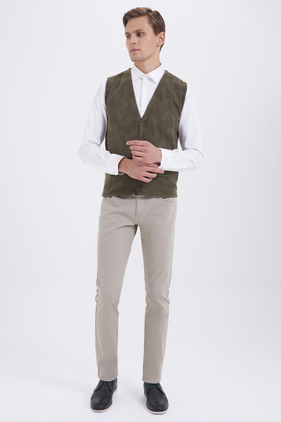 Desenli Haki Triko Yelek - 6