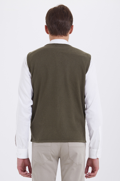 Desenli Haki Triko Yelek - 8