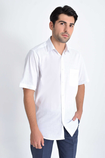 Kısa Kol Beyaz Desenli Gömlek - 1