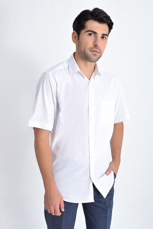 Kısa Kol Beyaz Desenli Gömlek - 6