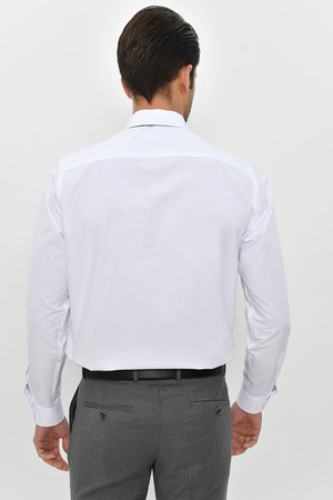 Desenli Klasik Beyaz Gömlek - Thumbnail