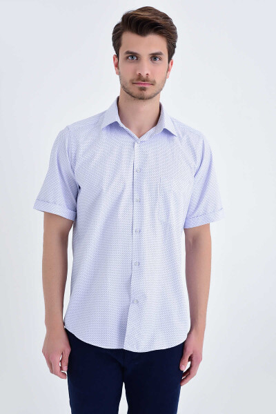 Desenli Klasik Lacivert Gömlek - 1