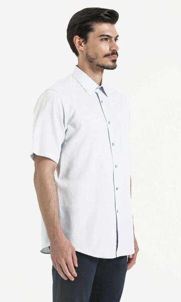 Desenli Klasik Mavi Gömlek - 3