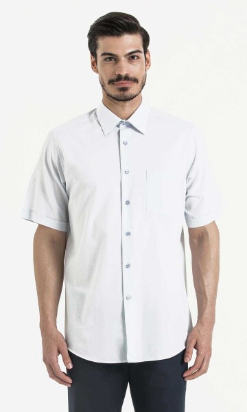 Desenli Klasik Mavi Gömlek - 1