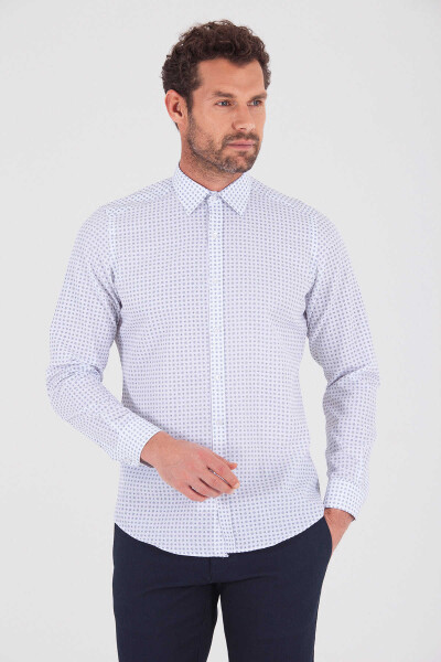 Desenli Lacivert Slim Fit Gömlek - 3