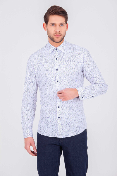 Desenli Lacivert Slim Fit Gömlek - 6