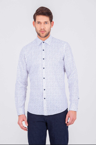 Desenli Lacivert Slim Fit Gömlek - 8