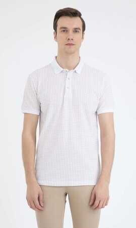 Bej Polo Yaka Desenli Tişört - 5