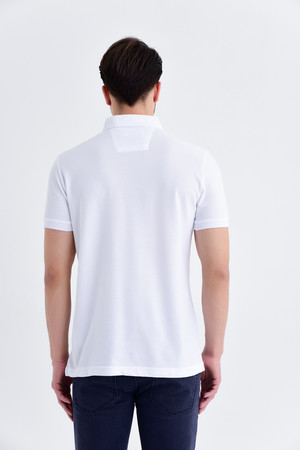 Desenli Polo Yaka Beyaz T-shirt - Thumbnail