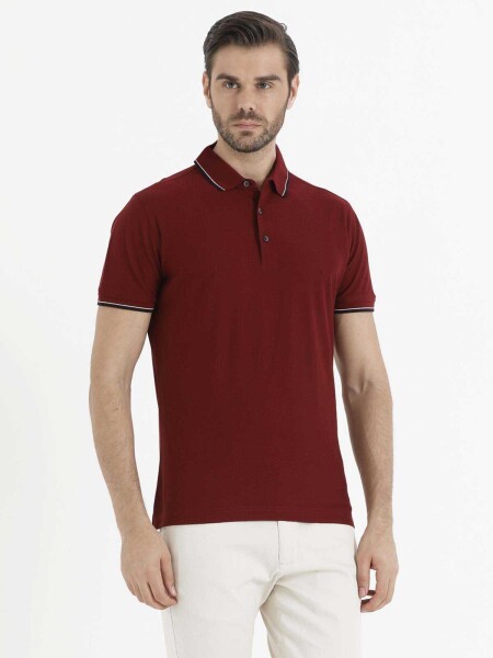 Bordo Desenli Polo Yaka Tişört - 1