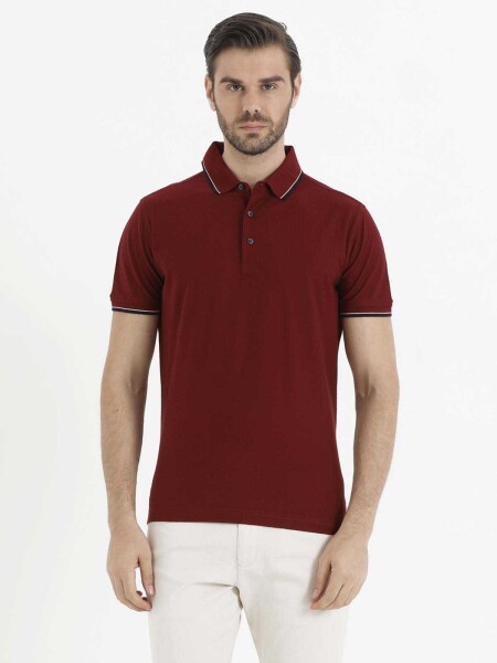 Bordo Desenli Polo Yaka Tişört - 3