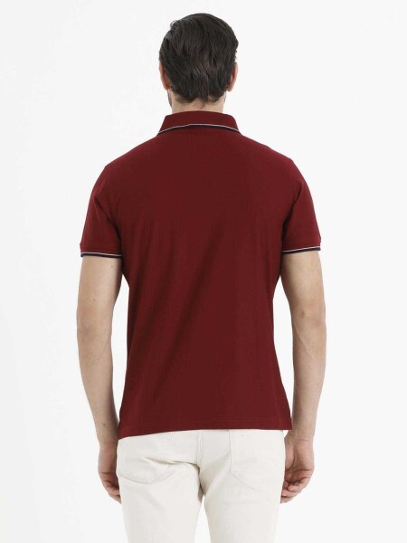 Bordo Desenli Polo Yaka Tişört - 4