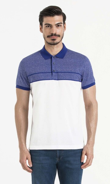 Lacivert Blok Desenli Polo Yaka Tişört - 1