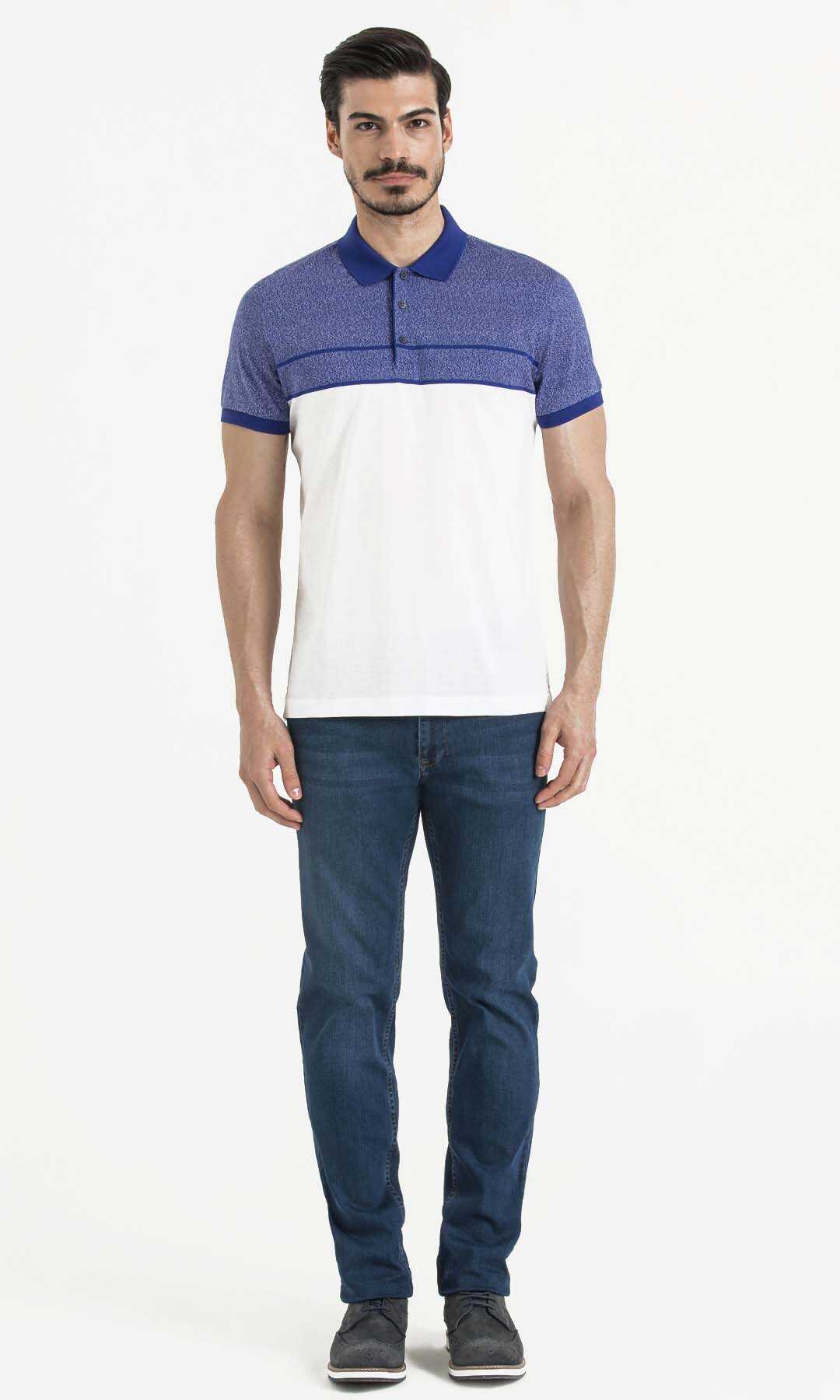 Lacivert Blok Desenli Polo Yaka Tişört - 2