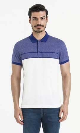 Lacivert Blok Desenli Polo Yaka Tişört - 5