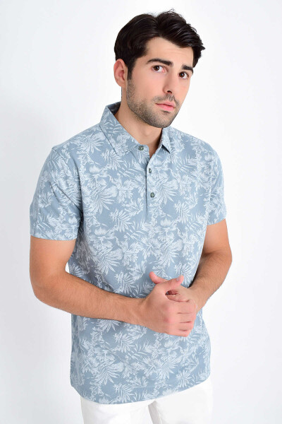 Mavi Desenli Polo Yaka T-shirt - 1