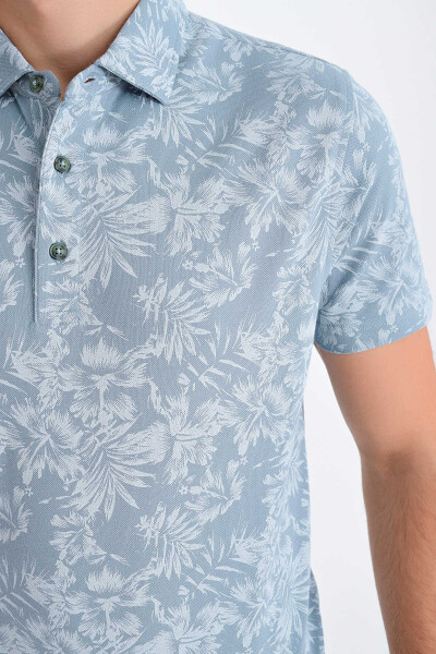 Mavi Desenli Polo Yaka T-shirt - 4