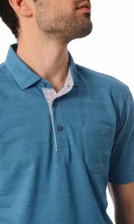 Mavi Polo Yaka Basic Tişört - Thumbnail