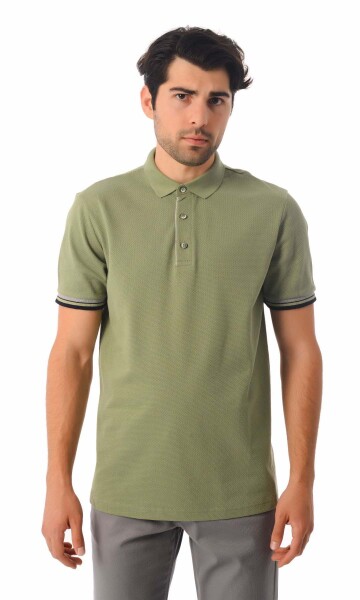 Desenli Polo Yaka Yeşil Tişört - 1