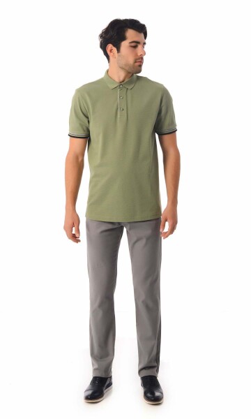 Desenli Polo Yaka Yeşil Tişört - 2