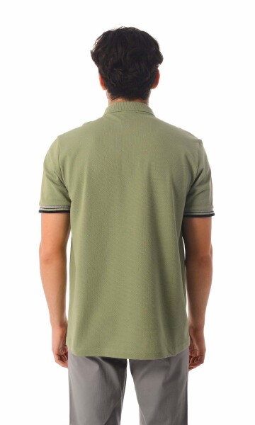 Desenli Polo Yaka Yeşil Tişört - 4