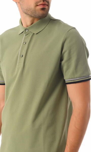 Desenli Polo Yaka Yeşil Tişört - 3