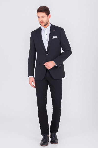 Desenli Siyah Slim Fit Ceket - Thumbnail