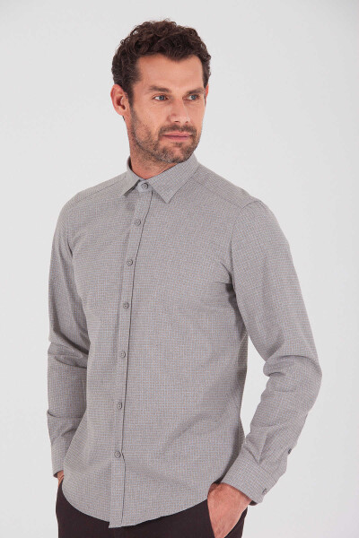 Desenli Slim Fit Bej Gömlek - 1