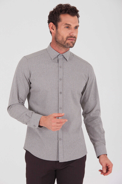 Desenli Slim Fit Bej Gömlek - 3