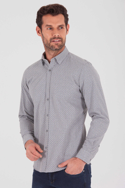 Desenli Slim Fit Bej Gömlek - 1