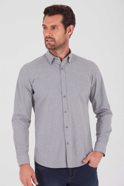 Desenli Slim Fit Bej Gömlek - 3