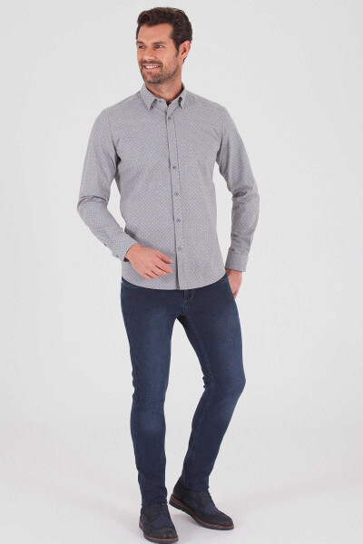 Desenli Slim Fit Bej Gömlek - 2